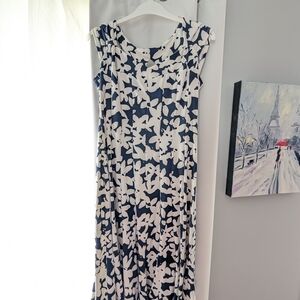 Blue and White Sleeveless Maxi Sundress
